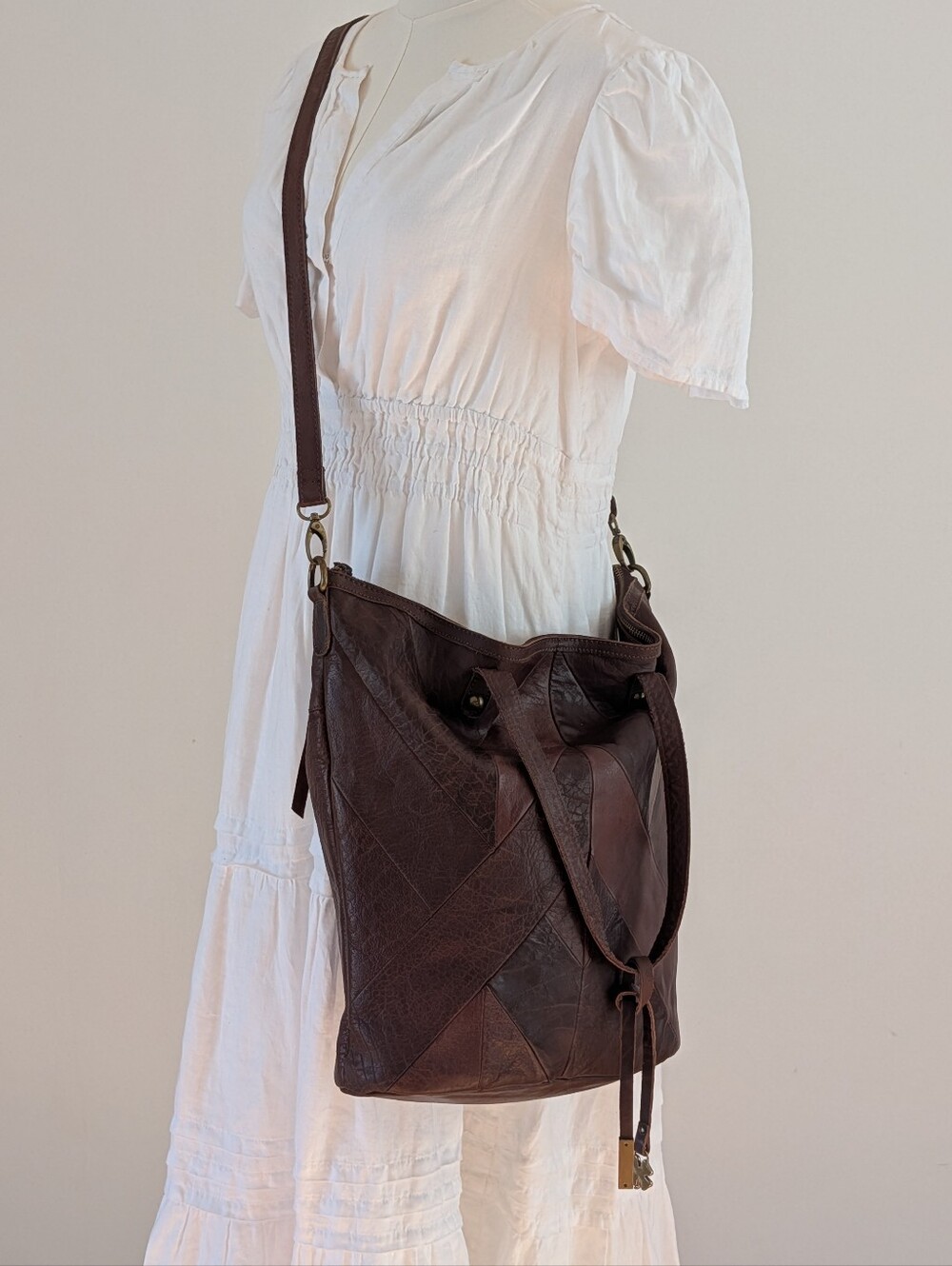 Lucky Brand Leather Patchwork Convertible Tote Crossbody Bag